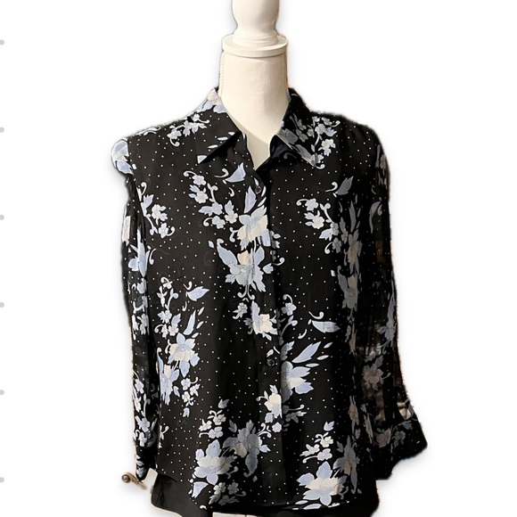 Spenser Jeremy 💯% Silk Floral Black and White Top SPENSER JEREMY Size 10 - Picture 1 of 12